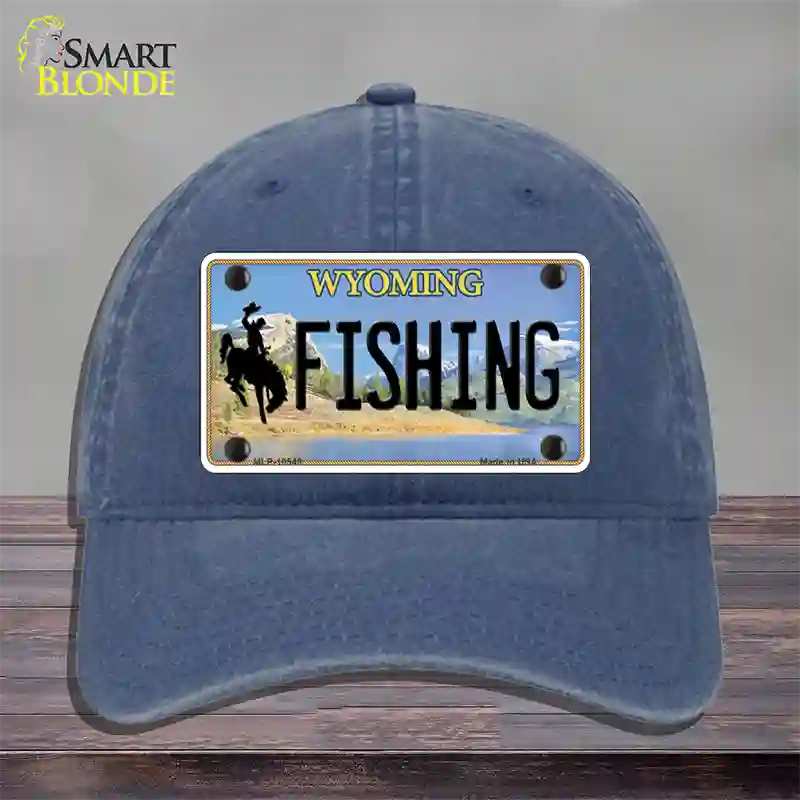 Fishing Wyoming Novelty License Plate Hat Unconstructed Cotton / Navy