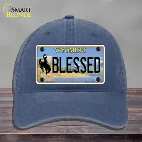 Blessed Wyoming Novelty License Plate Hat Unconstructed Cotton / Navy