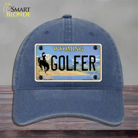 Golfer Wyoming Novelty License Plate Hat Unconstructed Cotton / Navy