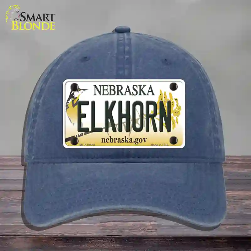 Elkhorn Nebraska Novelty License Plate Hat Unconstructed Cotton / Navy