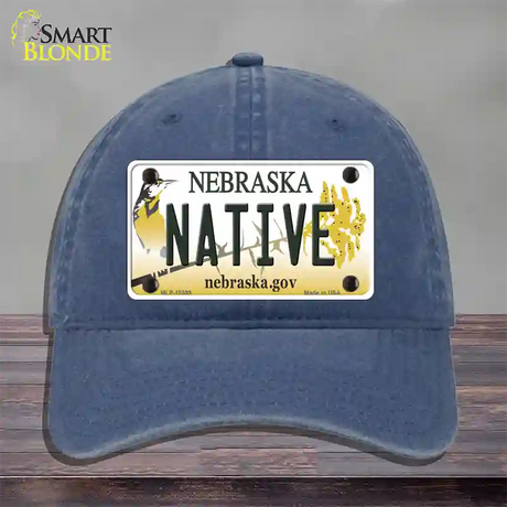 Native Nebraska Novelty License Plate Hat Unconstructed Cotton / Navy