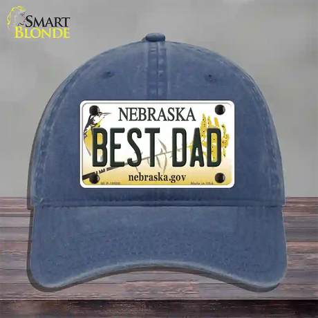 Best Dad Nebraska Novelty License Plate Hat Unconstructed Cotton / Navy