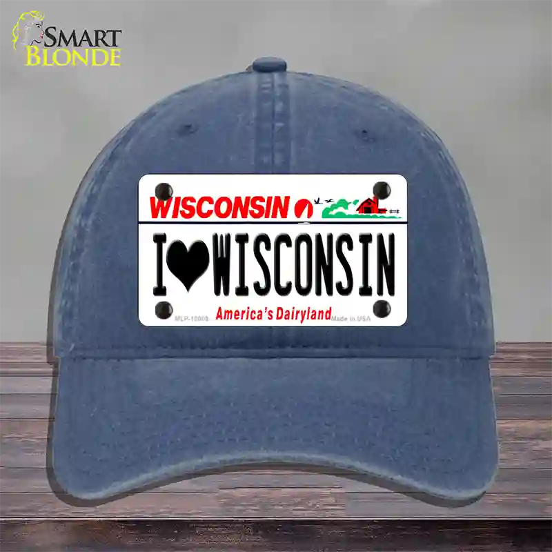 I Love Wisconsin Novelty License Plate Hat Unconstructed Cotton / Navy