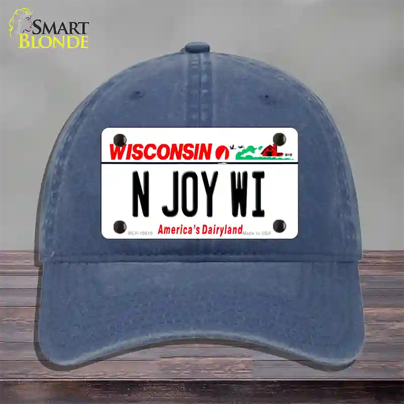 N Joy WI Wisconsin Novelty License Plate Hat Unconstructed Cotton / Navy