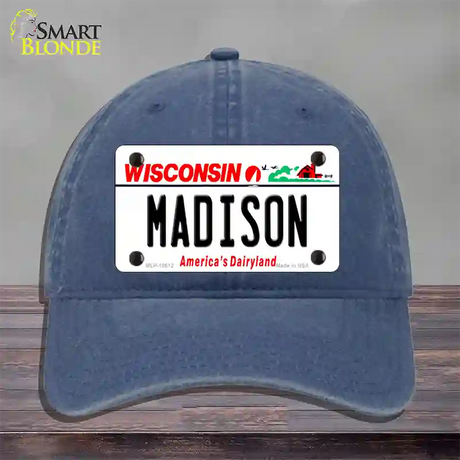 Madison Wisconsin Novelty License Plate Hat Unconstructed Cotton / Navy