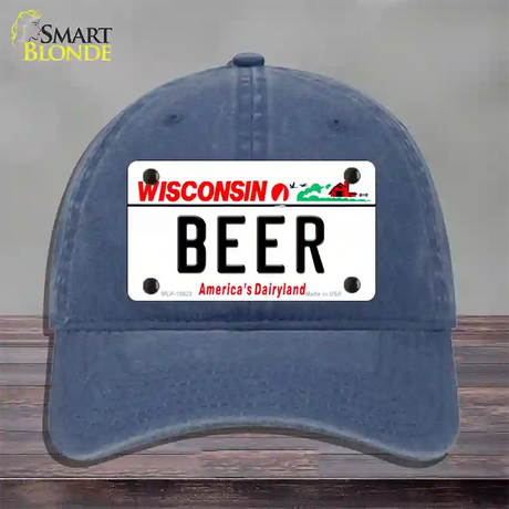 Beer Wisconsin Novelty License Plate Hat Unconstructed Cotton / Navy