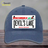 Devils Lake Wisconsin Novelty License Plate Hat Unconstructed Cotton / Navy