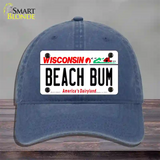 Beach Bum Wisconsin Novelty License Plate Hat Unconstructed Cotton / Navy