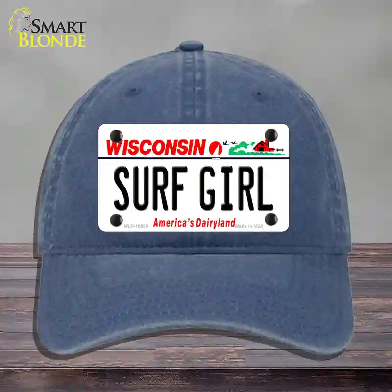 Surf Girl Wisconsin Novelty License Plate Hat Unconstructed Cotton / Navy