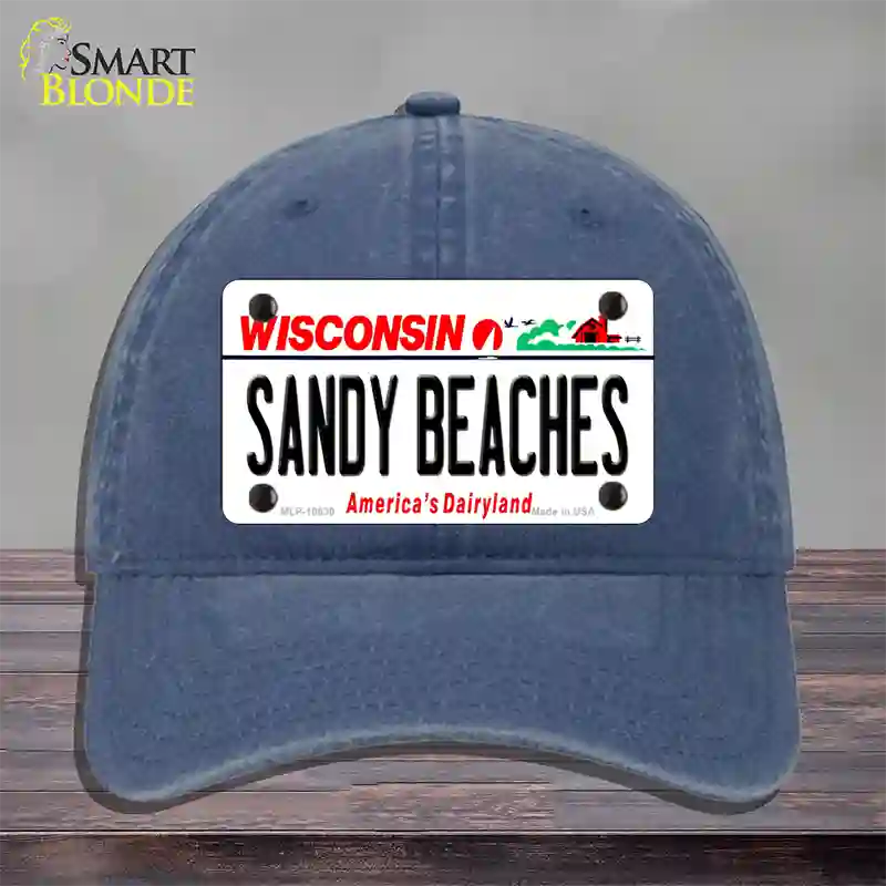 Sandy Beaches Wisconsin Novelty License Plate Hat Unconstructed Cotton / Navy