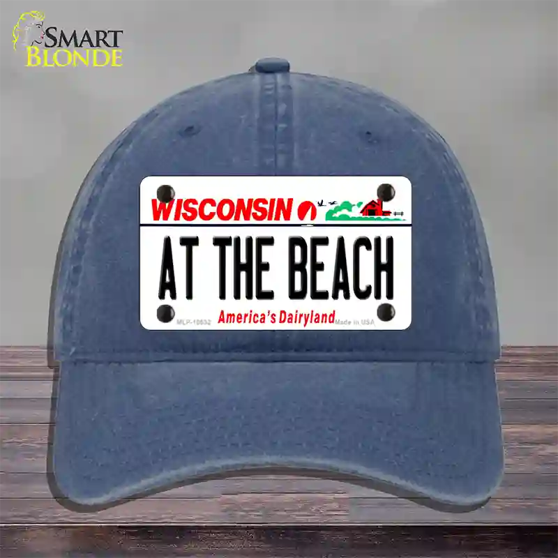 At The Beach Wisconsin Novelty License Plate Hat Unconstructed Cotton / Navy