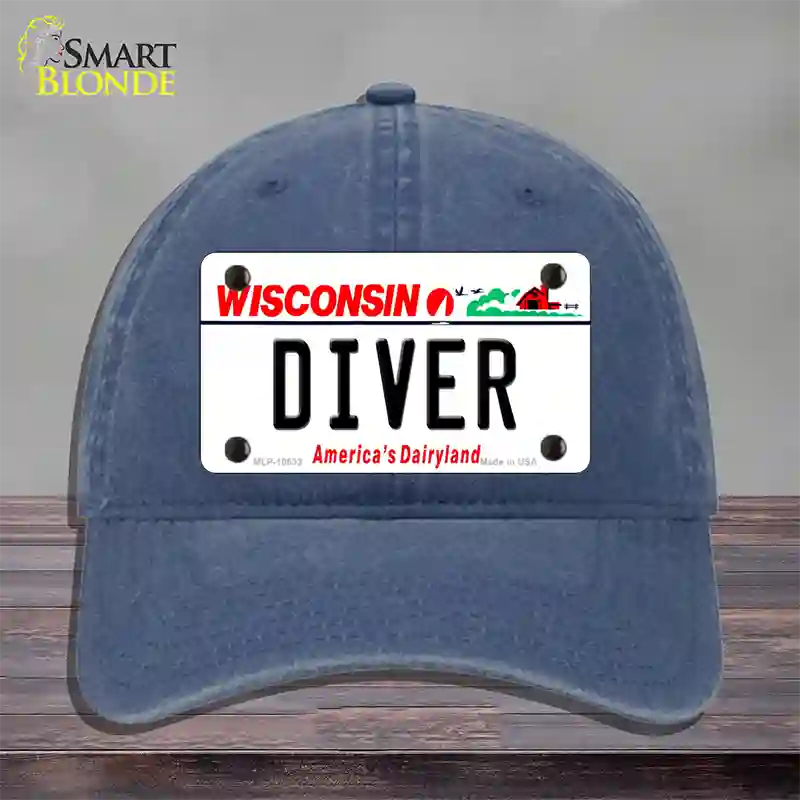 Diver Wisconsin Novelty License Plate Hat Unconstructed Cotton / Navy