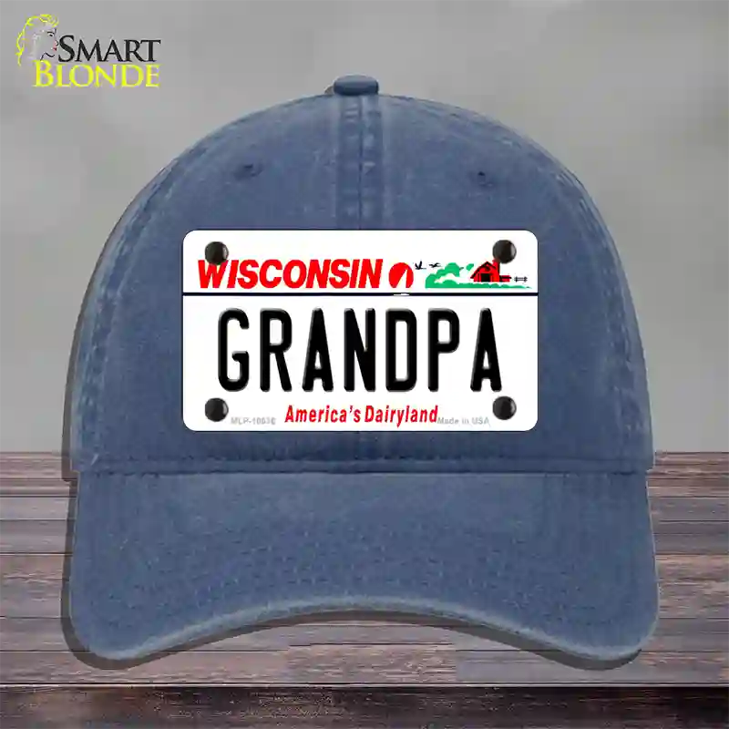 Grandpa Wisconsin Novelty License Plate Hat Unconstructed Cotton / Navy