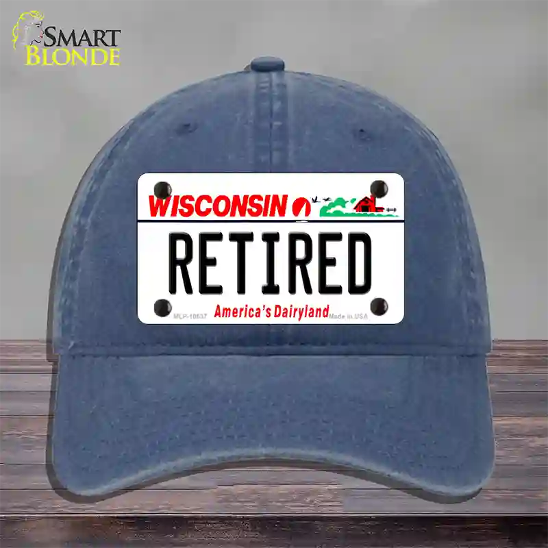 Retired Wisconsin Novelty License Plate Hat Unconstructed Cotton / Navy