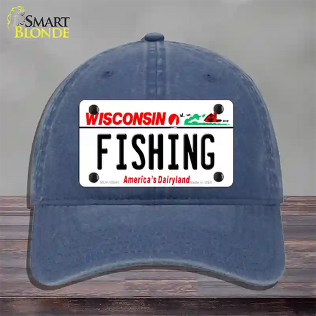 Fishing Wisconsin Novelty License Plate Hat Unconstructed Cotton / Navy