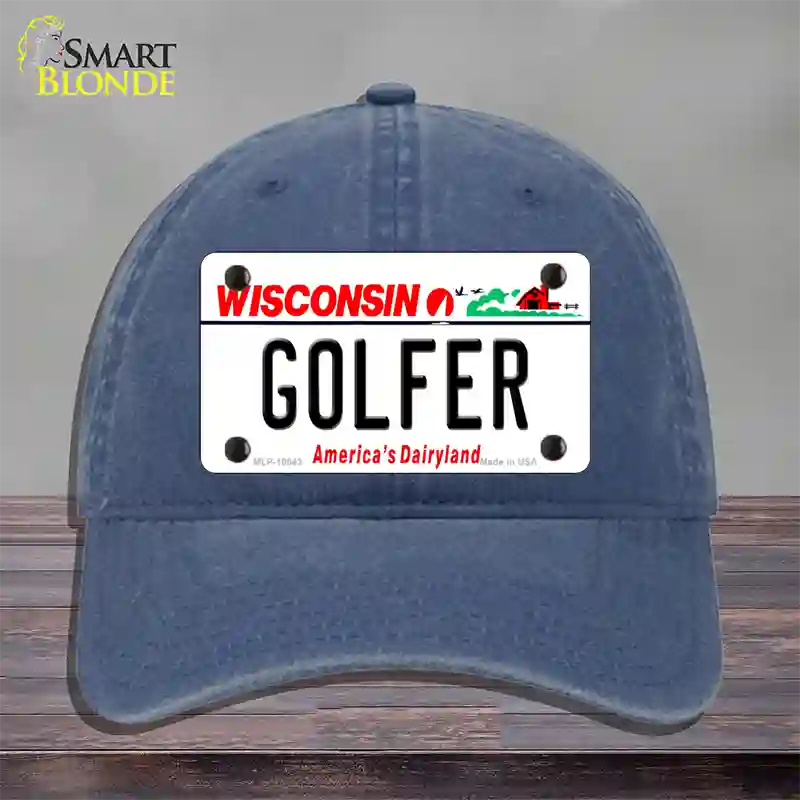 Golfer Wisconsin Novelty License Plate Hat Unconstructed Cotton / Navy