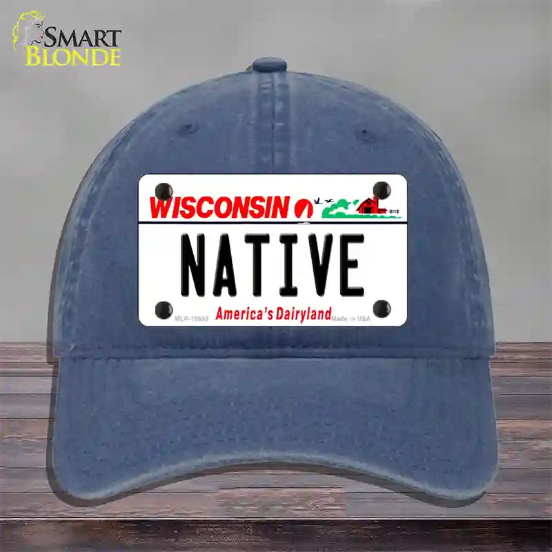 Native Wisconsin Novelty License Plate Hat Unconstructed Cotton / Navy