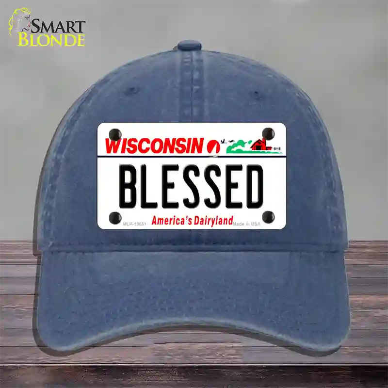 Blessed Wisconsin Novelty License Plate Hat Unconstructed Cotton / Navy