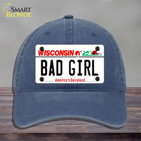 Bad Girl Wisconsin Novelty License Plate Hat Unconstructed Cotton / Navy