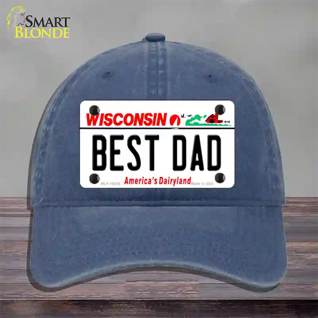 Best Dad Wisconsin Novelty License Plate Hat Unconstructed Cotton / Navy