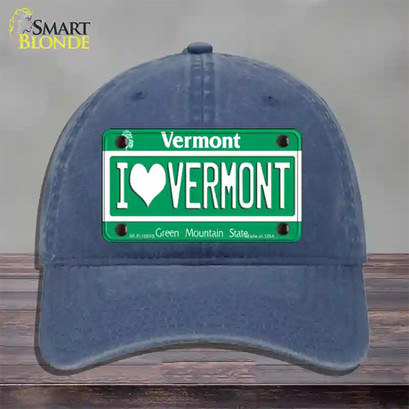 I Love Vermont Novelty License Plate Hat Unconstructed Cotton / Navy