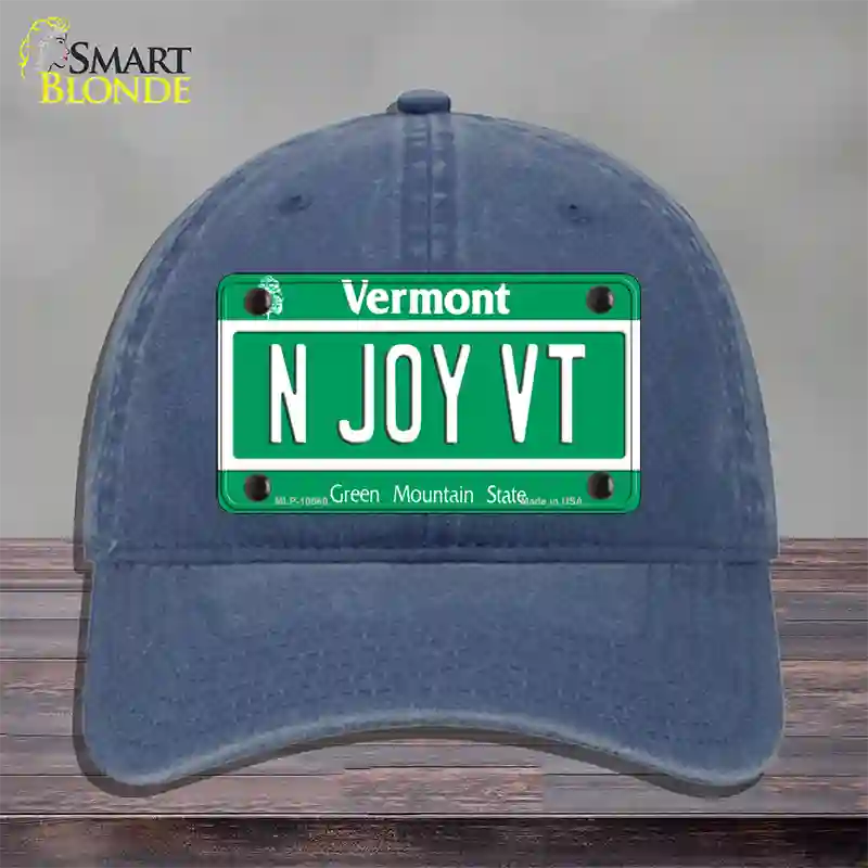 N Joy VT Vermont Novelty License Plate Hat Unconstructed Cotton / Navy