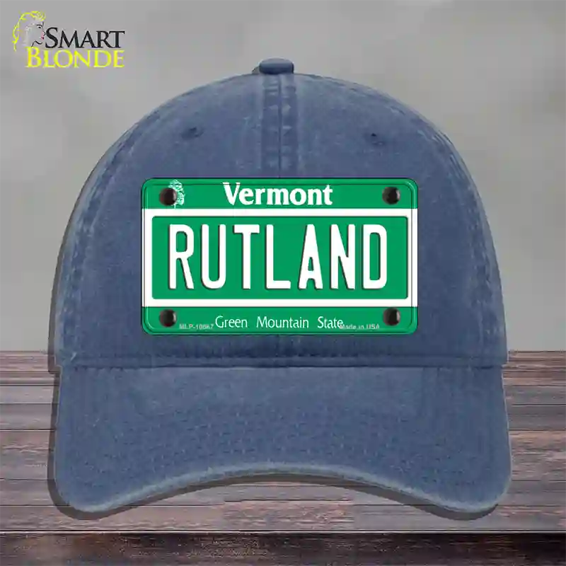 Rutland Vermont Novelty License Plate Hat Unconstructed Cotton / Navy