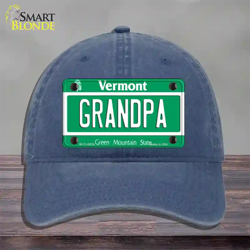 Grandpa Vermont Novelty License Plate Hat Unconstructed Cotton / Navy