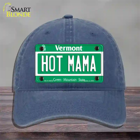 Hot Mama Vermont Novelty License Plate Hat Unconstructed Cotton / Navy