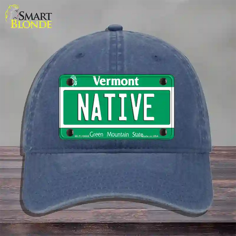 Native Vermont Novelty License Plate Hat Unconstructed Cotton / Navy