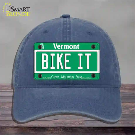 Bike It Vermont Novelty License Plate Hat Unconstructed Cotton / Navy