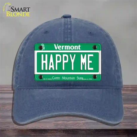 Happy Me Vermont Novelty License Plate Hat Unconstructed Cotton / Navy