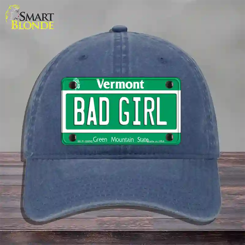 Bad Girl Vermont Novelty License Plate Hat Unconstructed Cotton / Navy