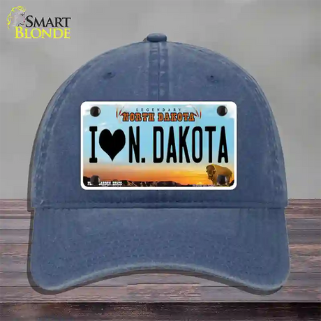 I Love North Dakota Novelty License Plate Hat Unconstructed Cotton / Navy