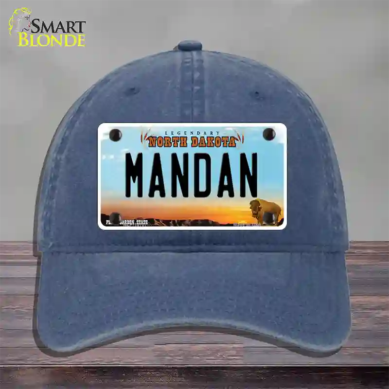 Mandan North Dakota Novelty License Plate Hat Unconstructed Cotton / Navy