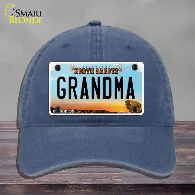 Grandma North Dakota Novelty License Plate Hat Unconstructed Cotton / Navy