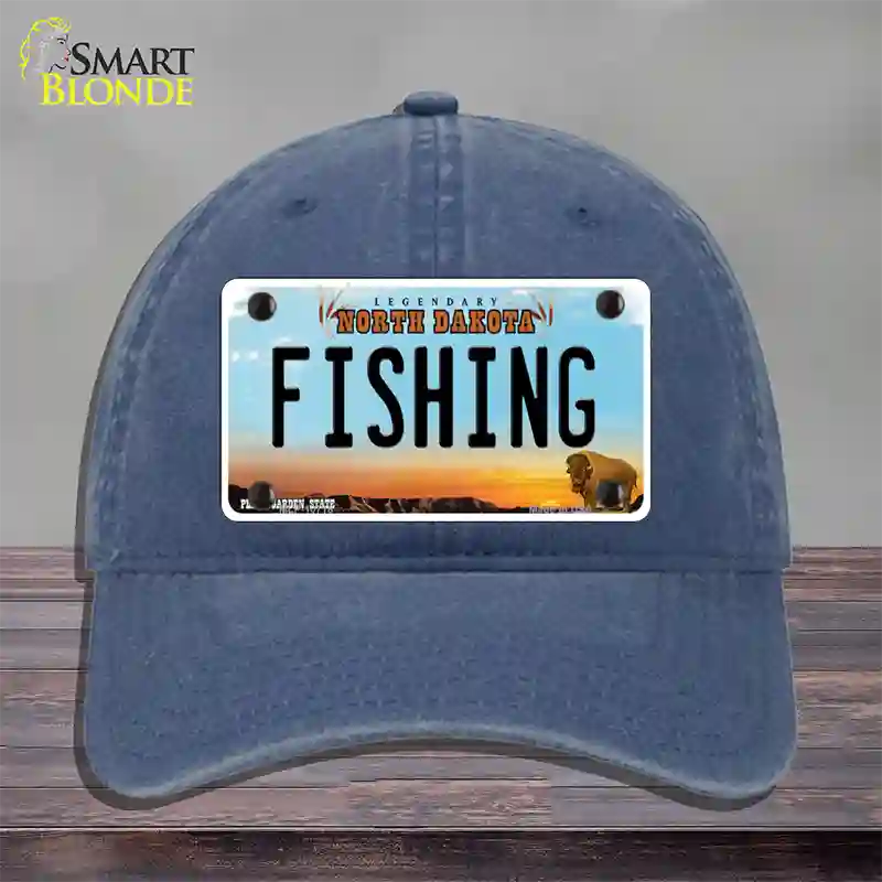 Fishing North Dakota Novelty License Plate Hat Unconstructed Cotton / Navy