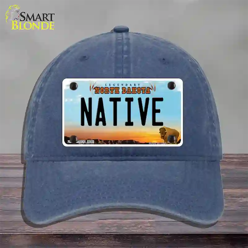 Native North Dakota Novelty License Plate Hat Unconstructed Cotton / Navy