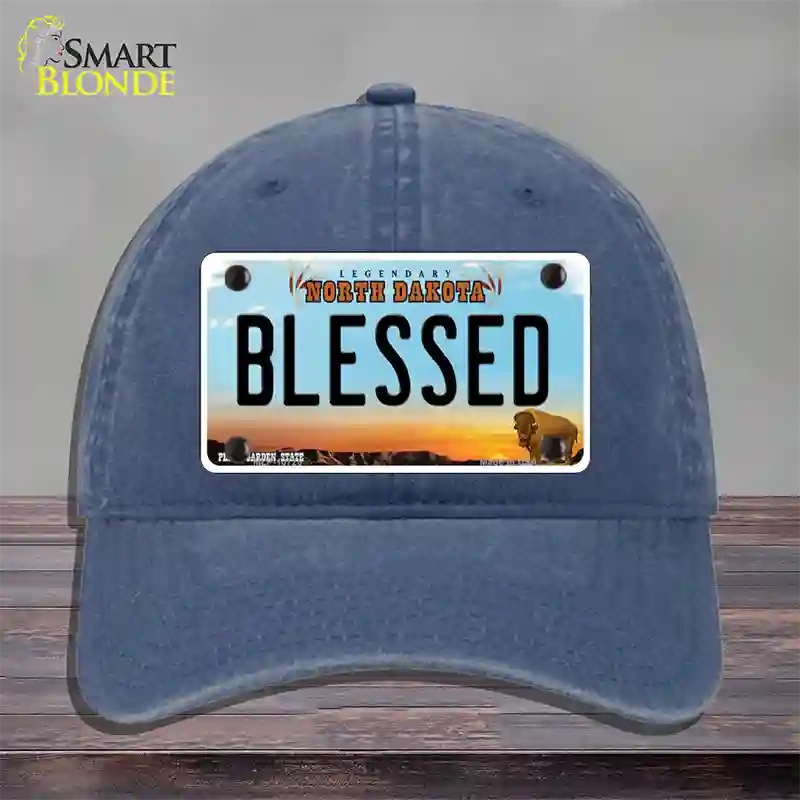 Blessed North Dakota Novelty License Plate Hat Unconstructed Cotton / Navy