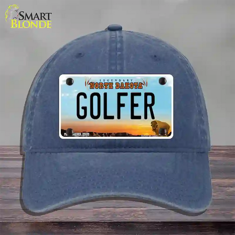 Golfer North Dakota Novelty License Plate Hat Unconstructed Cotton / Navy