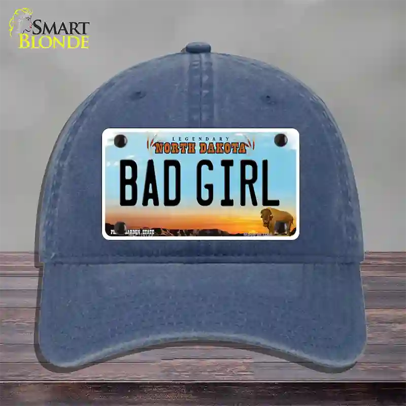 Bad Girl North Dakota Novelty License Plate Hat Unconstructed Cotton / Navy