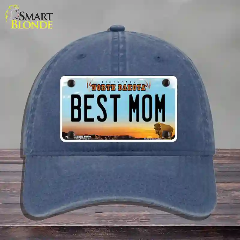 Best Mom North Dakota Novelty License Plate Hat Unconstructed Cotton / Navy