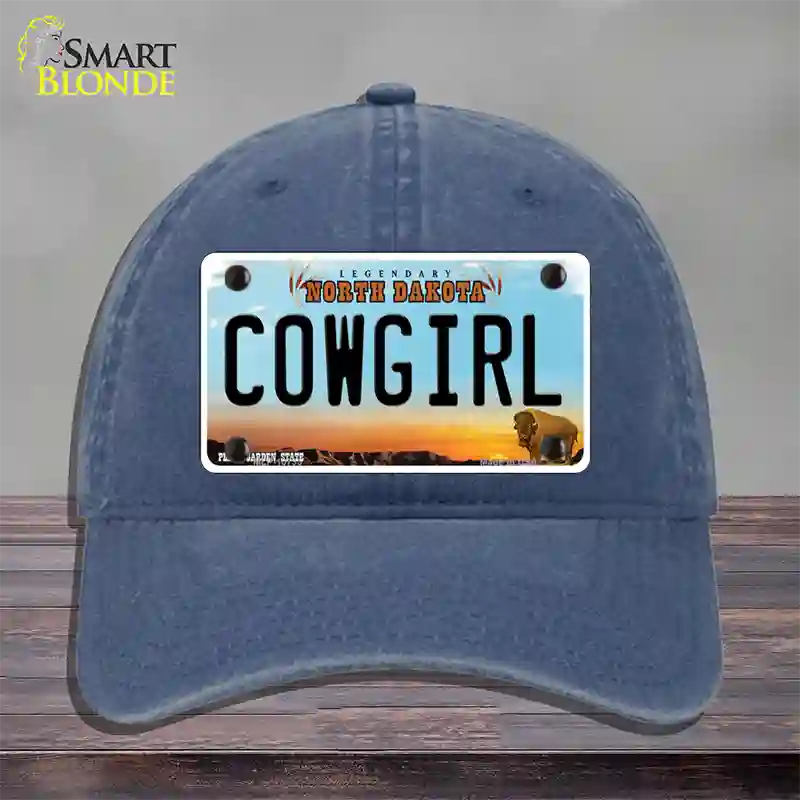 Cowgirl North Dakota Novelty License Plate Hat Unconstructed Cotton / Navy