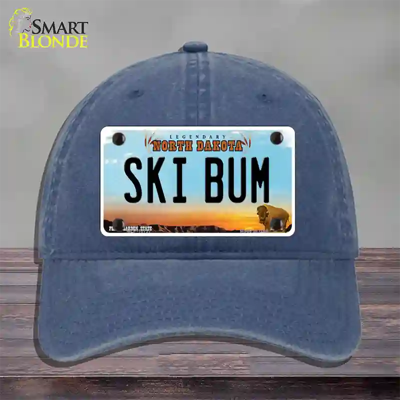 Ski Bum North Dakota Novelty License Plate Hat Unconstructed Cotton / Navy