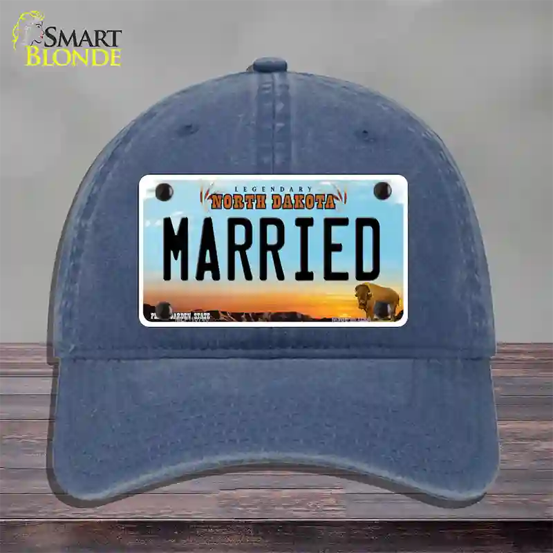 Married North Dakota Novelty License Plate Hat Unconstructed Cotton / Navy