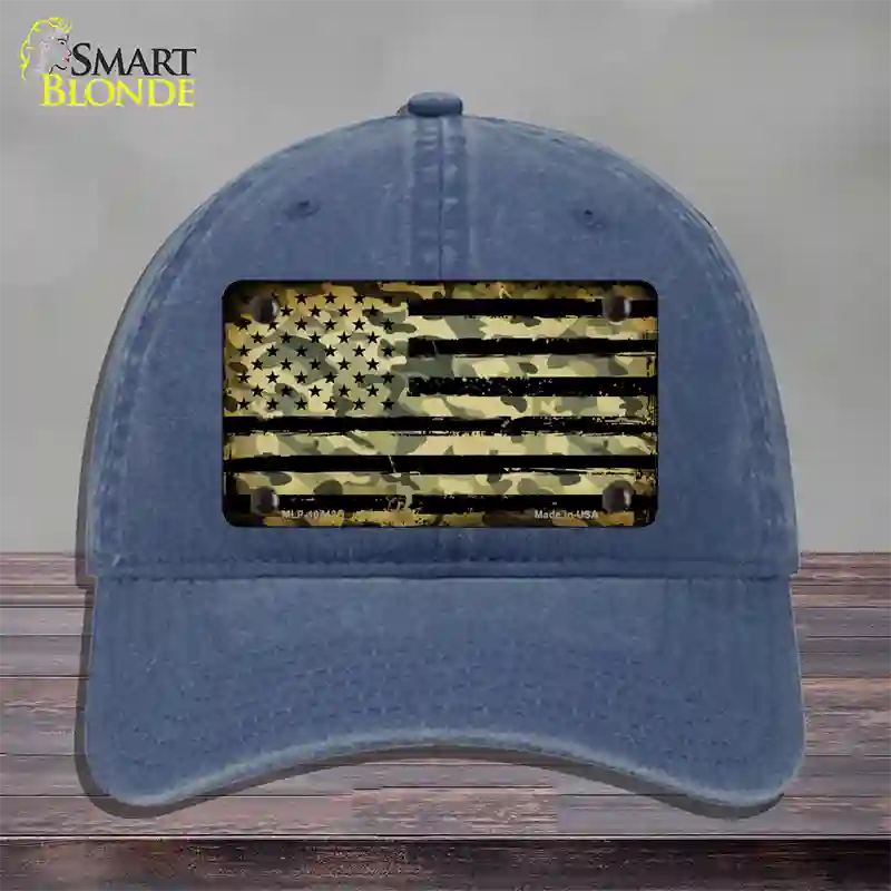 Camo American Flag Novelty License Plate Hat Unconstructed Cotton / Navy