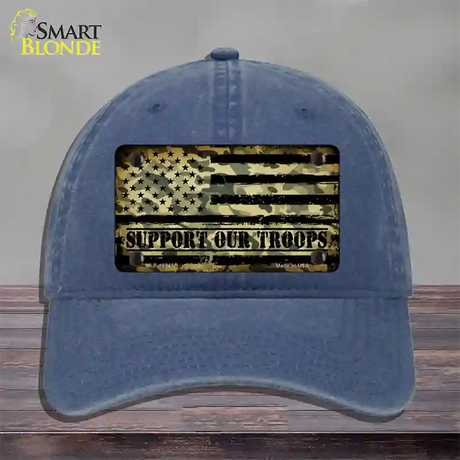 Camo American Flag Support Troops Novelty License Plate Hat Unconstructed Cotton / Navy