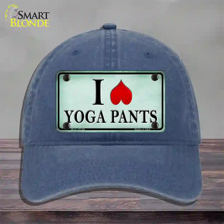 I Love Yoga Pants Novelty License Plate Hat Unconstructed Cotton / Navy