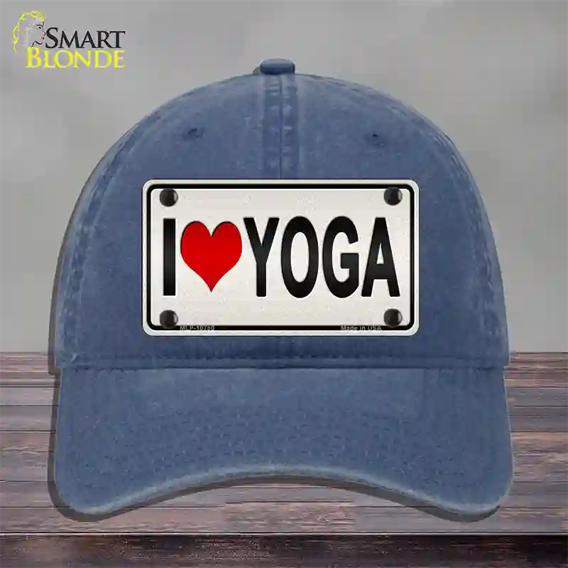 I Love Yoga Silver Novelty License Plate Hat Unconstructed Cotton / Navy