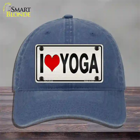 I Love Yoga Silver Novelty License Plate Hat Unconstructed Cotton / Navy